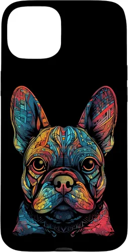 Vista 9 de iPhone 16 Colorful French Bulldog Face Frenchie Dog Lover Funny Black Case