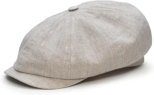 Vista 2 de Sterkowski Modelo Rowdy Gorra de periódico 100% lino para hombre y mujer Airy 8 paneles Paperboy Cap Beige