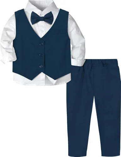 Vista 12 de A&J DESIGN Conjunto de traje de caballero para niños pequeños, 3 piezas, camisas, chaleco y pantalones