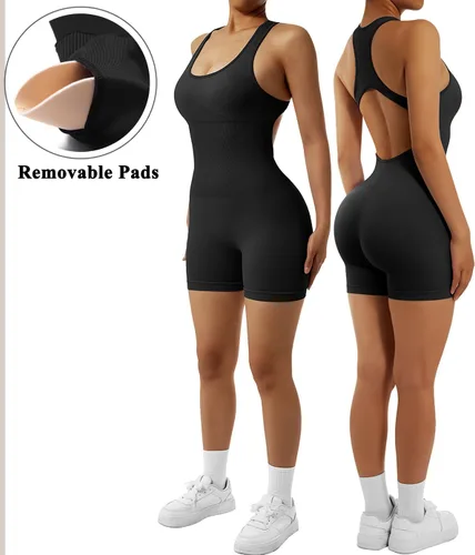 Vista 2 de OMKAGI Overol de una pieza sin costuras para mujer, espalda cruzada, control de abdomen, para yoga
