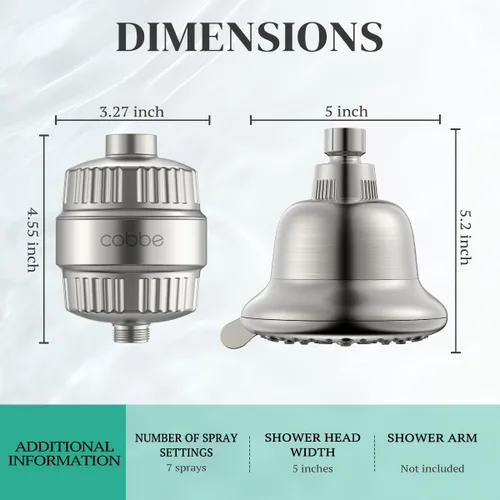 Vista 6 de Cobbe Cabezal de ducha de lujo con doble filtro, alto rendimiento de 16+20 etapas, 99% de eliminación de filtros de ducha para agua dura, elimina