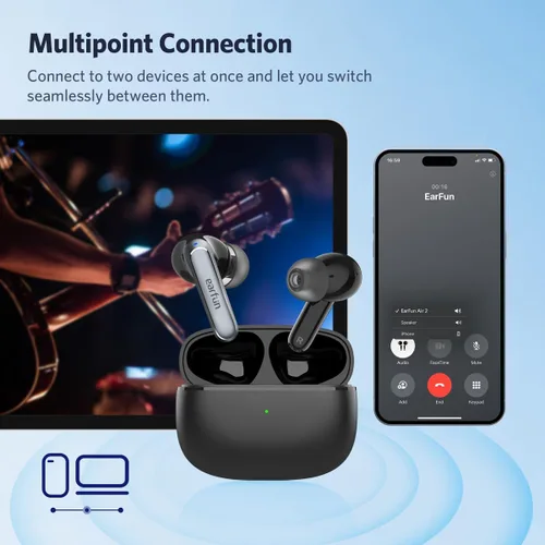 Vista 5 de Auriculares inalámbricos EarFun Air 2, controladores de 10mm con auriculares Bluetooth LDAC, audio de alta resolución, Bluetooth 5.3 con conexión