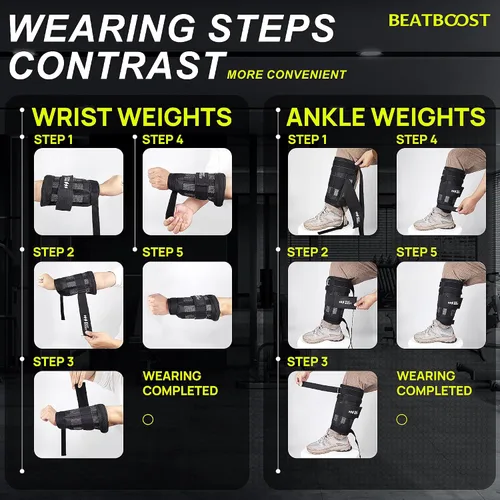 Vista 6 de Pesas de muñeca para tobillo de 4 libras, 10 libras, 15 libras, 20 libras, 25 libras, 30 libras, BeatBoost ajustables, para hombres, caminar