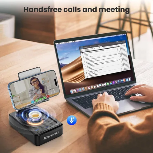 Vista 7 de JTEMAN Soporte para teléfono celular con altavoz Bluetooth y función de carga, soporte ajustable para teléfono con sonido HD, regalos de cumpleaños
