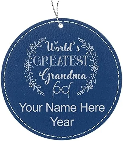 Vista 5 de LaserGram Personalized Christmas Ornament, World's Greatest Grandma, Faux Leather, Custom Laser Engraved Gift Idea (Round Shape, Black with Gold)