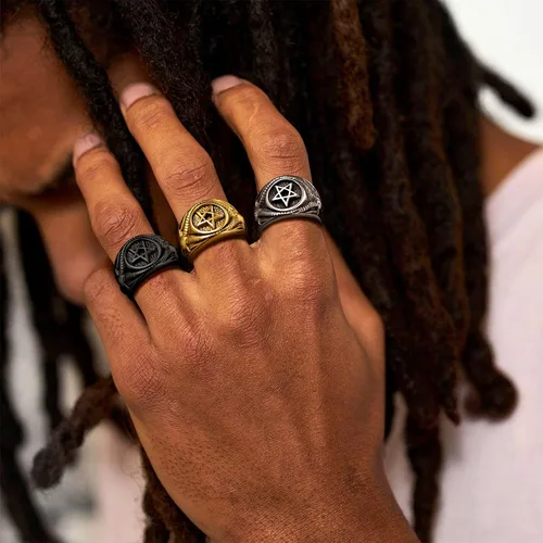 Vista 8 de FaithHeart Satanic Jewelry - Anillos de cabra baphomet con símbolo de Lucifer Satanás para hombres y mujeres talla 7891011121314 personalizado
