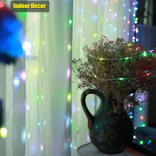 Vista 7 de Tira de luces LED impermeables para exteriores de 66 pies, guirnalda de luces de 200 LEDs con cambio de 16 colores y control remoto para Pascua