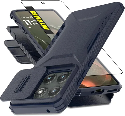 Vista 11 de Funda para Motorola Moto Edge 2025 con 1 protector de pantalla HD y cubierta para cámara deslizante [grado militar], funda protectora resistente a