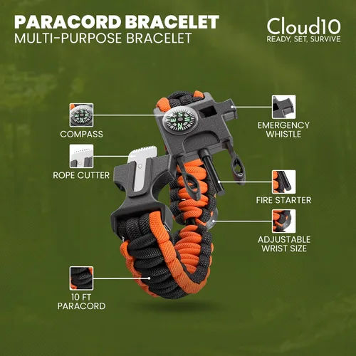 Vista 6 de CloudTen Emergency Tent: Lightweight 2 Person Survival Tent with Multi-Function Paracord Bracelets - Essential Survival Gear & Bug Out Bag Items for
