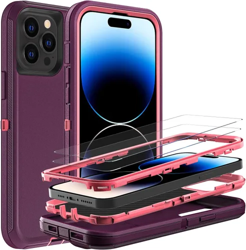 Vista 8 de YKHJKLEC para iPhone 14 Pro, funda de grado militar 3 en 1 resistente, a prueba de golpes/caídas/polvo con 2 piezas de protector de pantalla