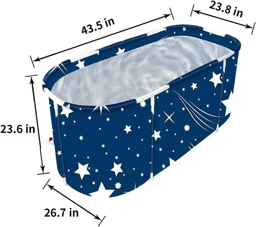 Vista 2 de Bañera plegable portátil, tina de baño ecológica, para cabina de ducha, engrosamiento con espuma térmica para mantener la temperatura (XL cielo azul)