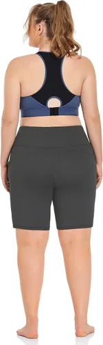Vista 5 de ZERDOCEAN Pantalones cortos de ciclismo para mujer, talla grande, de 8 a 5 pulgadas, cintura alta, para yoga, entrenamiento, deportes, atletismo