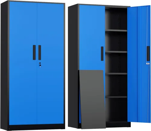 Vista 20 de Greenvelly Armario de almacenamiento de metal con cerradura, gabinete de garaje de metal de 71 pulgadas con 2 puertas y 4 estantes ajustables