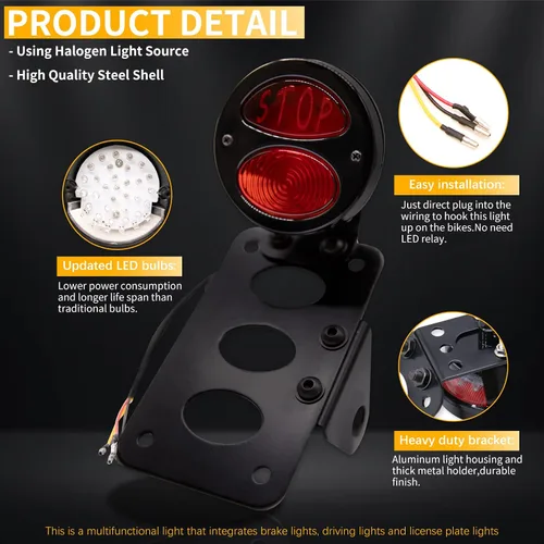 Vista 4 de Rich Choices Luces traseras de motocicleta con soporte lateral para placa de matrícula, luces de freno integradas, luz de parada impermeable