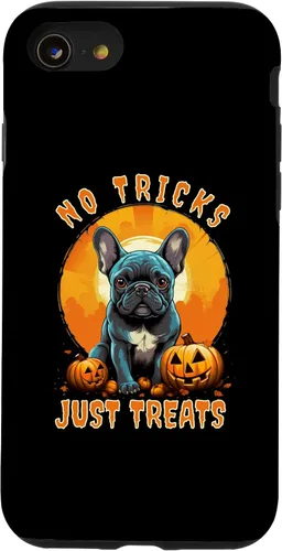 Vista 18 de iPhone 16 No Tricks Just Treats French Bulldog Halloween Frenchie Case