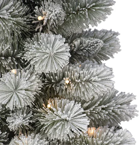 Vista 2 de Árbol de pino noruego flocado B/O de 3.5 pies, 91 puntas, 50 luces LED blancas cálidas (3 pilas AA no incluidas), función de temporizador