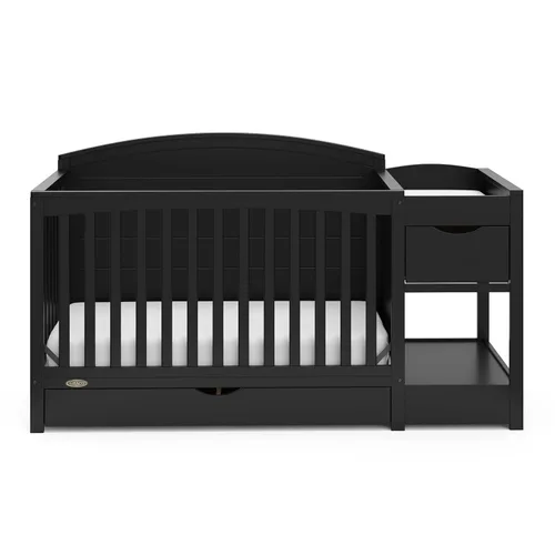 Vista 7 de Graco Bellwood - Cuna convertible 5 en 1 y cambiador con cajón (negro) - Certificado GREENGUARD Gold, cajón de almacenamiento de tamaño completo, se