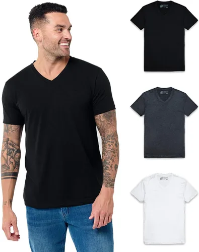 Vista 30 de Camiseta de manga corta con cuello en V para hombre, de algodón suave Sin marca - Blanco