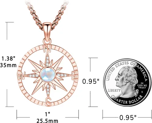 Vista 3 de Collar de Brújula para Hombres y Mujeres de Plata de Ley 925 con Colgante de Urna para Cenizas, Colgante de Medallón con Foto, Collar de Ancla