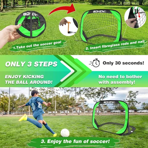 Vista 3 de BOHEN Porterías de fútbol desplegables para niños, red de fútbol portátil plegable para exteriores, interiores, patio trasero y playa