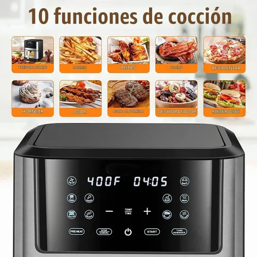 Vista 2 de Freidora de aire digital LED, horno tostador eléctrico con freidora de aire, freidora de aire multifunción, asar, asar, deshidratar y más