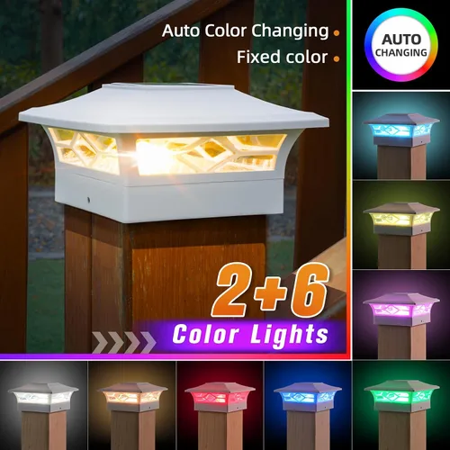 Vista 5 de APONUO - Paquete de 4 luces solares para postes que cambian de color para Blanco