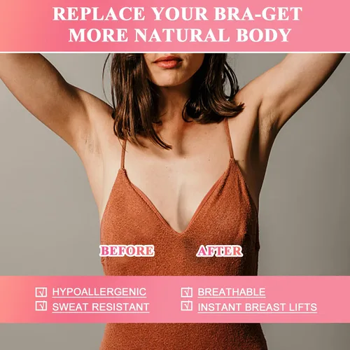 Vista 5 de Cinta de tetas, cinta instantánea de levantamiento de senos con 2 pares de cubierta de silicona para pezones, brasier adhesivo reutilizable, 36