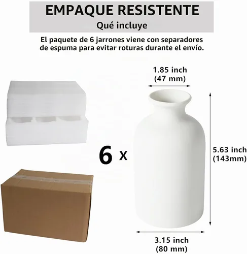 Vista 2 de YANLING 6 Piezas Jarrones de Cerámica Blancos para Decoración del Hogar, Jarrones de Cerámica Blanca de 5.6 pulgadas para Centros de Mesa, Pequeños