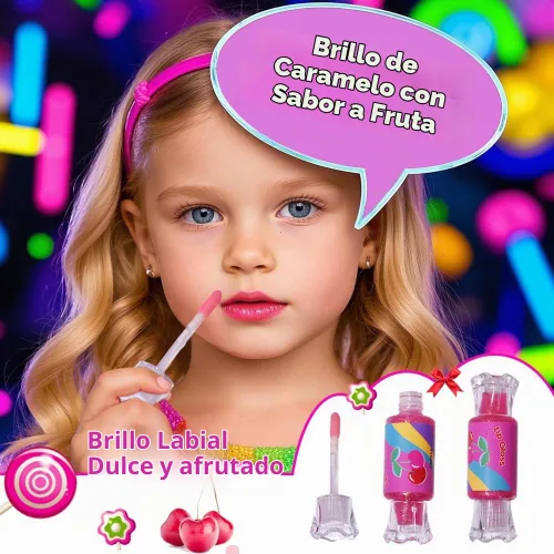 Vista 3 de Mebtmel Lindo brillo de labios para niños, juego de brillo de labios con purpurina para niñas de 6 piezas con forma de dulce, bálsamo labial