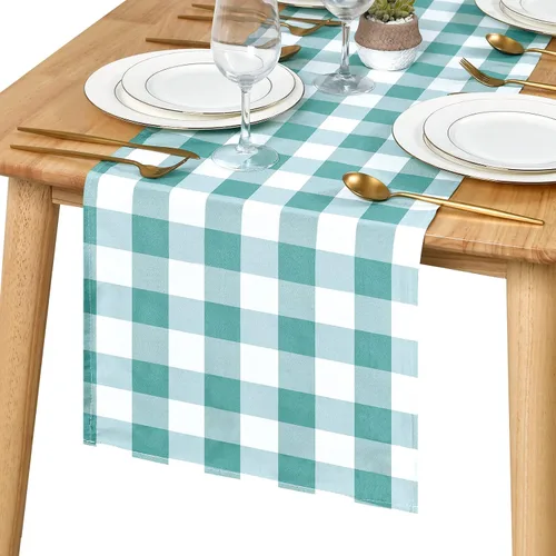 Vista 46 de Hiasan - Mantel cuadrado a cuadros, 30 x 30 pulgadas, tela impermeable y resistente a las arrugas para picnic, cena y fiesta, tela de poliéster