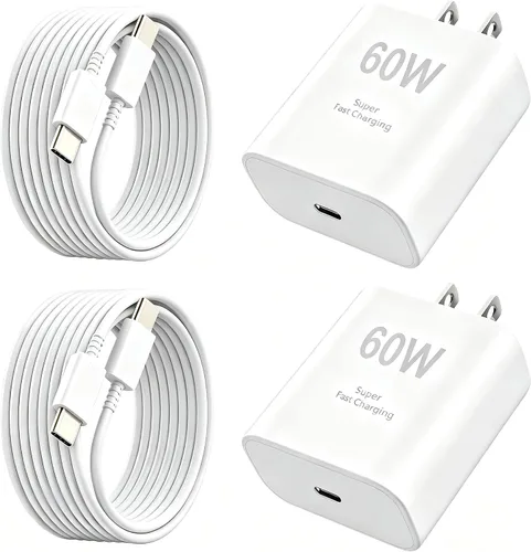 Vista 10 de Cargador USB C súper rápido de 60 W, cargador tipo C, bloque de carga rápida para teléfono Android con cable de carga rápida USB C de 10 pies