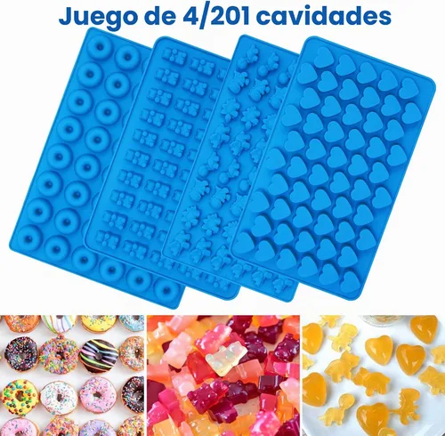 Vista 3 de Sidosir 4 Piezas Moldes de Ositos de Goma, Molde de Chocolate de Silicona Antiadherente para Dinosaurio, Dona, Corazón, Moldes de Dulces de Silicona