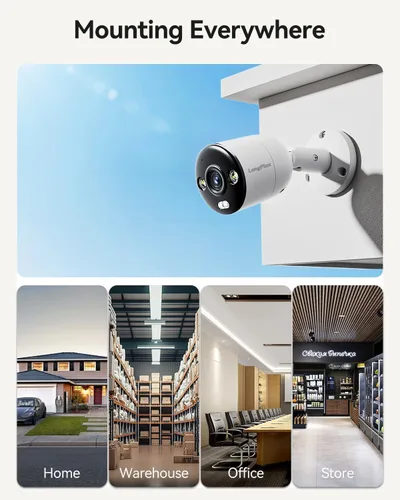 Vista 6 de LongPlus Cámara de seguridad Poe 4K-UHD de 8MP, funciona con NVR, cámara bala con cable, visión nocturna a color, focos LED, alarma de luz