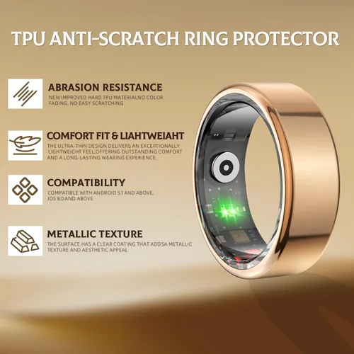Vista 3 de Anillo inteligente para mujeres y hombres, rastreador de fitness con HRV/monitoreo del sueño, contador de pasos, calorías y seguimiento de Plateado