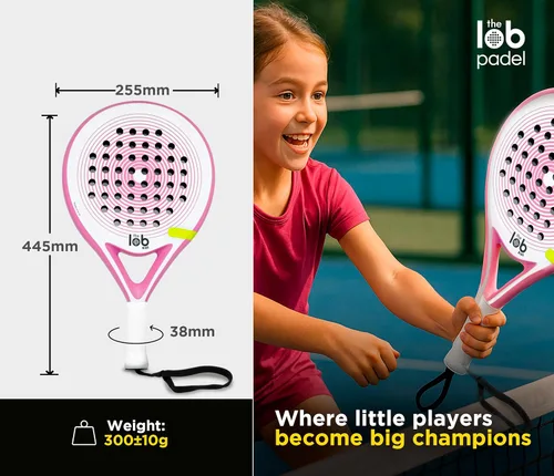 Vista 5 de Raqueta de pádel de fibra de carbono 3K para niños Forma redonda para control Ligera y de gran potencia Pala Padel para niños Raqueta