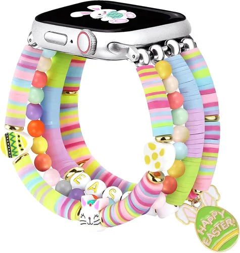 Vista 14 de JR.DM - Pulsera de cuentas compatible con Apple Watch de 40 mm, 38 mm, 41 mm, 42 mm; correa elástica hecha a mano para iWatch Series