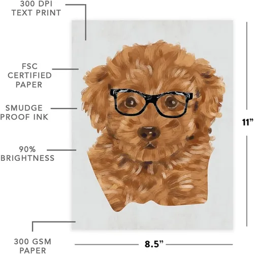 Vista 126 de Andaz Press Póster impreso para pared de perro, 8.5 x 11 pulgadas, Bulldog inglés con gafas negras, 1 paquete, regalo de cumpleaños de Navidad, sin