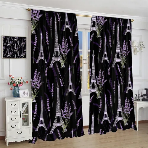 Vista 4 de Cortinas opacas con diseño de torre de París, diseño romántico de torre Eiffel, lavanda, decoración del hogar, dormitorio, sala de estar, cocina