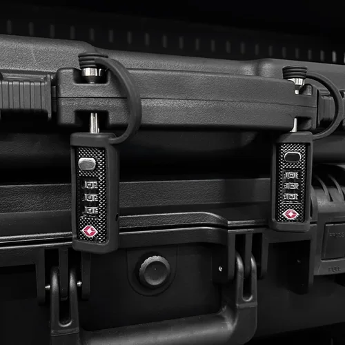 Vista 6 de Paquete de 4 cerraduras rígidas para rifles aprobadas por la TSA para armas de fuego, fundas de viaje para pistolas duras, fundas de viaje para Negro