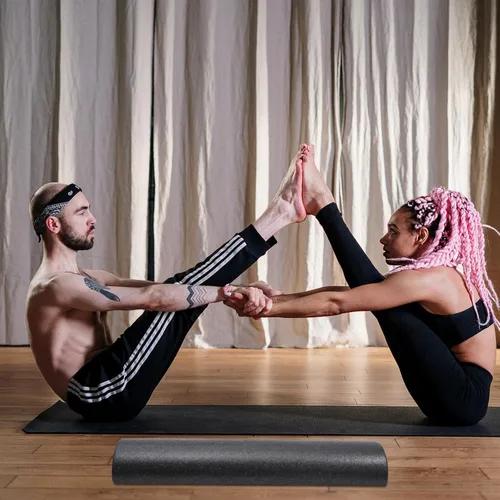 Vista 9 de STOBAZA Rodillo de yoga semicircular de alta densidad masajeador muscular negro para fitness alivio de espalda Pilates y entrenamiento de ejercicio
