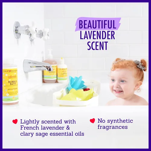 Vista 7 de California Baby Baño de burbujas de caléndula Baño de burbujas para niños 100% a base de plantas Baño de burbujas relajante lavanda Varita