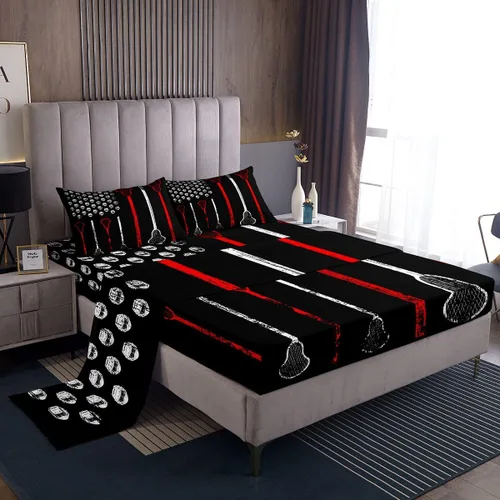 Vista 18 de Erosebridal Lacrosse - Juego de sábanas para niños y niñas, juego de ropa de cama de jugadores de hockey con diseño de disco de hockey negro