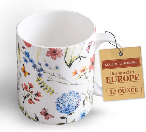 Vista 137 de Maison d' Hermine Taza de café con asas, tazas de porcelana fina de hueso, paquete de una taza de té para bebidas calientes, capuchino, latte