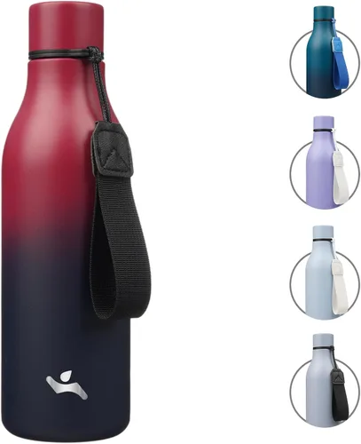 Vista 48 de Konokyo Botella de agua aislada con correa, botella de agua de acero inoxidable de 18 onzas de doble pared con aislamiento al vacío, frasco de Verde