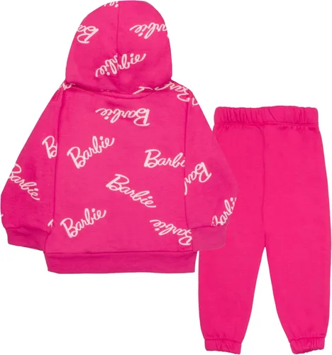 Vista 2 de Barbie Conjunto de sudadera con capucha y pantalones deportivos para niñas con estampado completo con logotipo