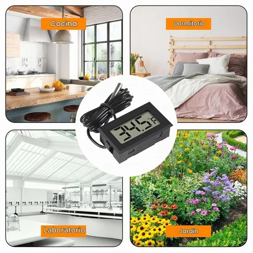 Vista 2 de Termómetro digital LCD de 4 piezas, temperatura Fahrenheit, termómetro digital LCD para nevera, cable de 3.3 ft con sonda para nevera, congelador