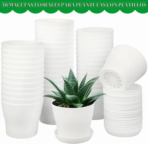 Vista 3 de Hahood Paquete de 48 macetas de plástico de 4 pulgadas, juego de macetas de interior de plántulas gruesas, macetas de inicio de semillas con Blanco