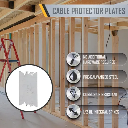 Vista 3 de RACO 2710 Placa protectora de cables para pernos de madera, 2-9/16 pulgadas de largo (paquete de 200)