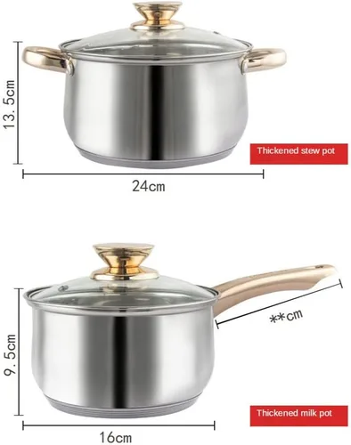 Vista 3 de 12 piezas de acero inoxidable espesado olla cocina electromagnética estufa de gas sartén leche olla set utensilios de cocina