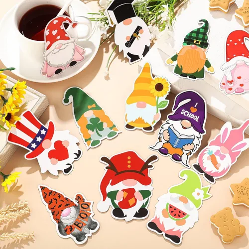 Vista 4 de Sinmoe 24 imanes navideños de gnomo de temporada, imanes para refrigerador, puerta de garaje de Pascua, gnomos para nevera, resorte magnético
